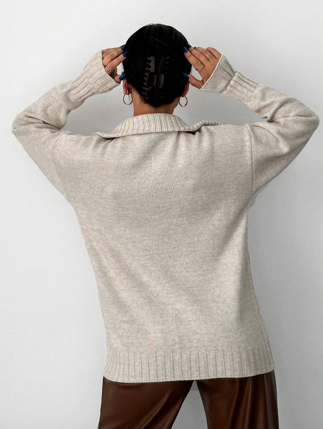 Pull Zippé Beige Casual Chic