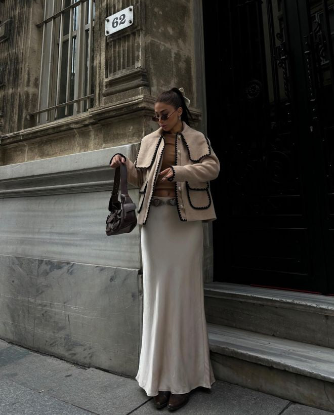 Veste Beige Détail Contrastant