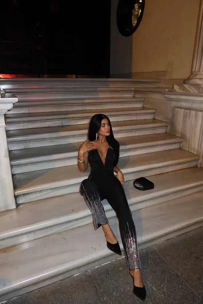 Pantalon Noir Strassé Glamour