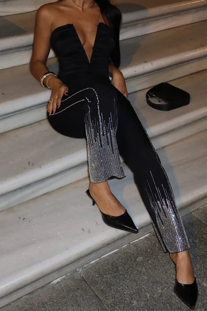 Pantalon Noir Strassé Glamour