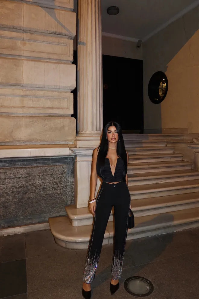 Pantalon Noir Strassé Glamour