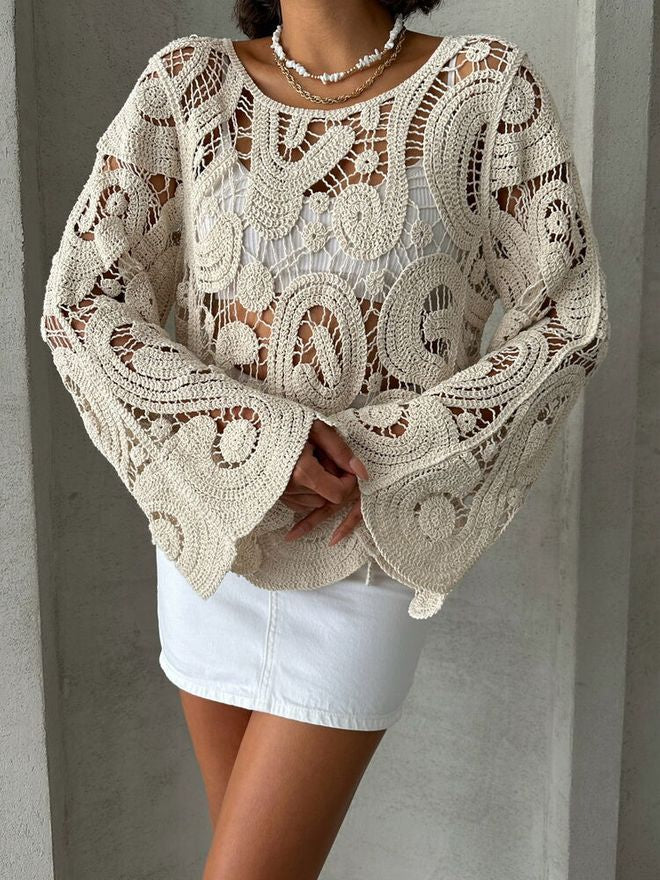 Blouse en Crochet Beige