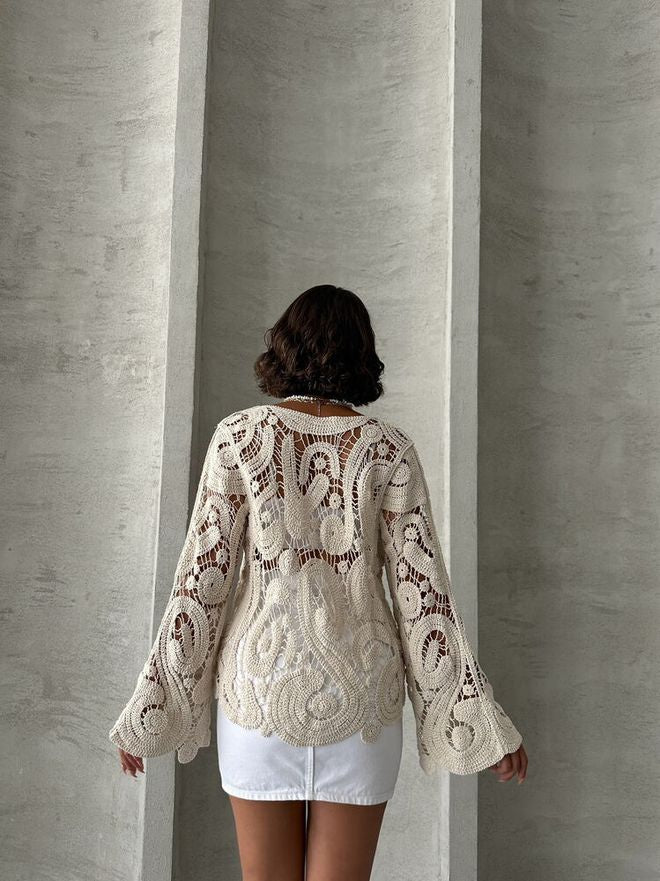 Blouse en Crochet Beige