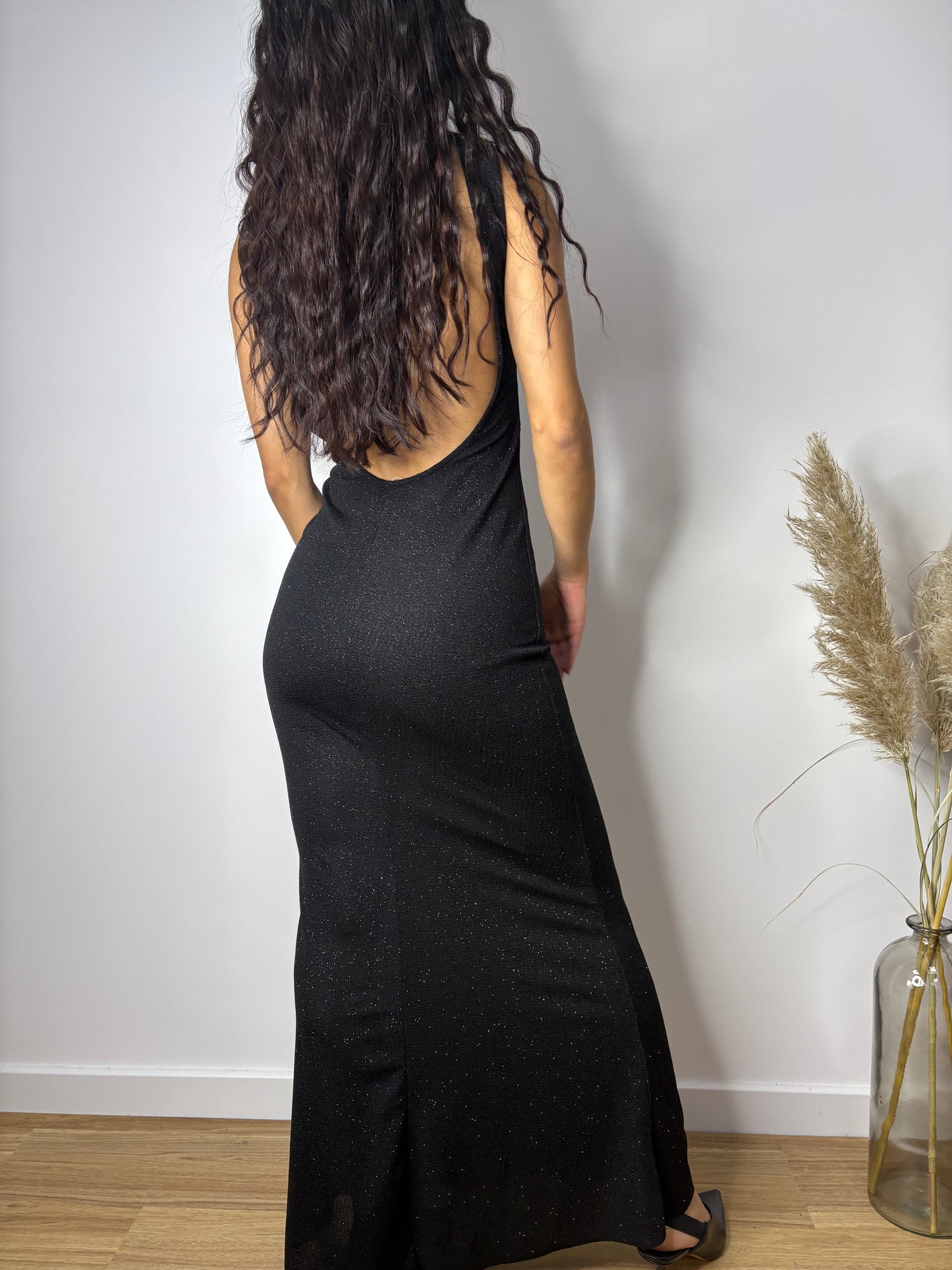 Robe Longue Dos Nu Noir Scintillant
