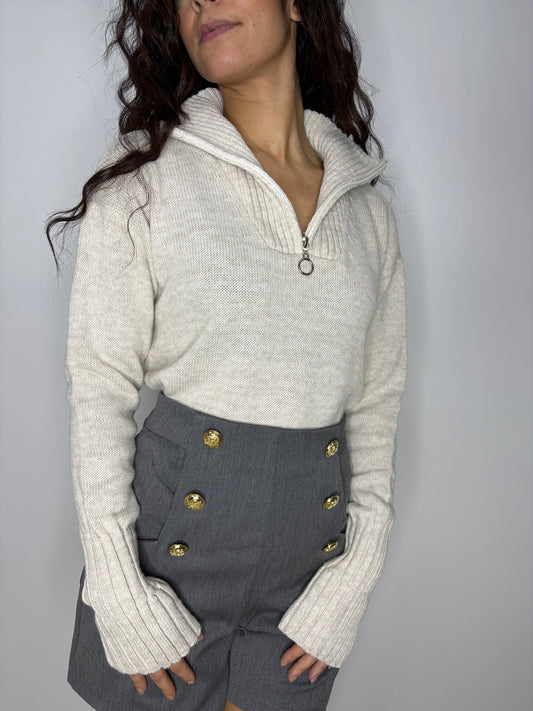 Pull zippé col montant beige
