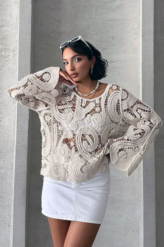 Blouse en Crochet Beige