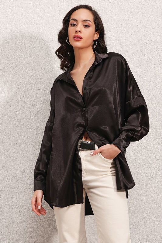 Chemise Oversize Satinée Noire