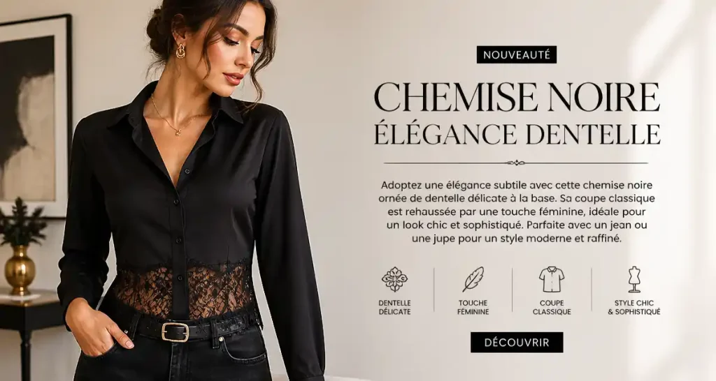 Chemise Noire Élégance Dentelle