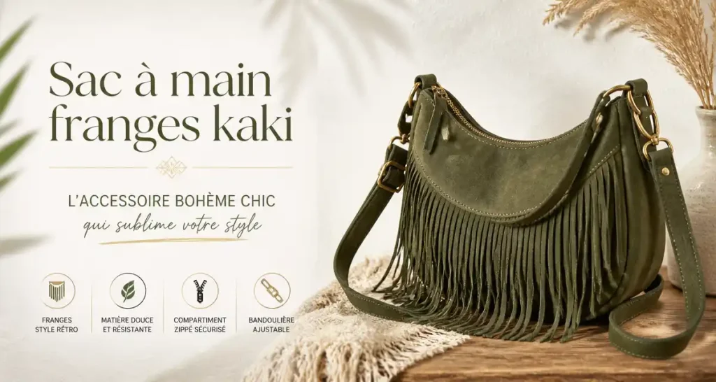 Sac à main franges kaki