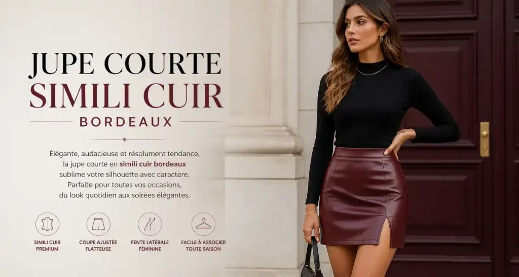 Jupe Courte Simili Cuir Bordeaux
