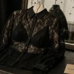 Chemise noir dentelle transparente et doublure