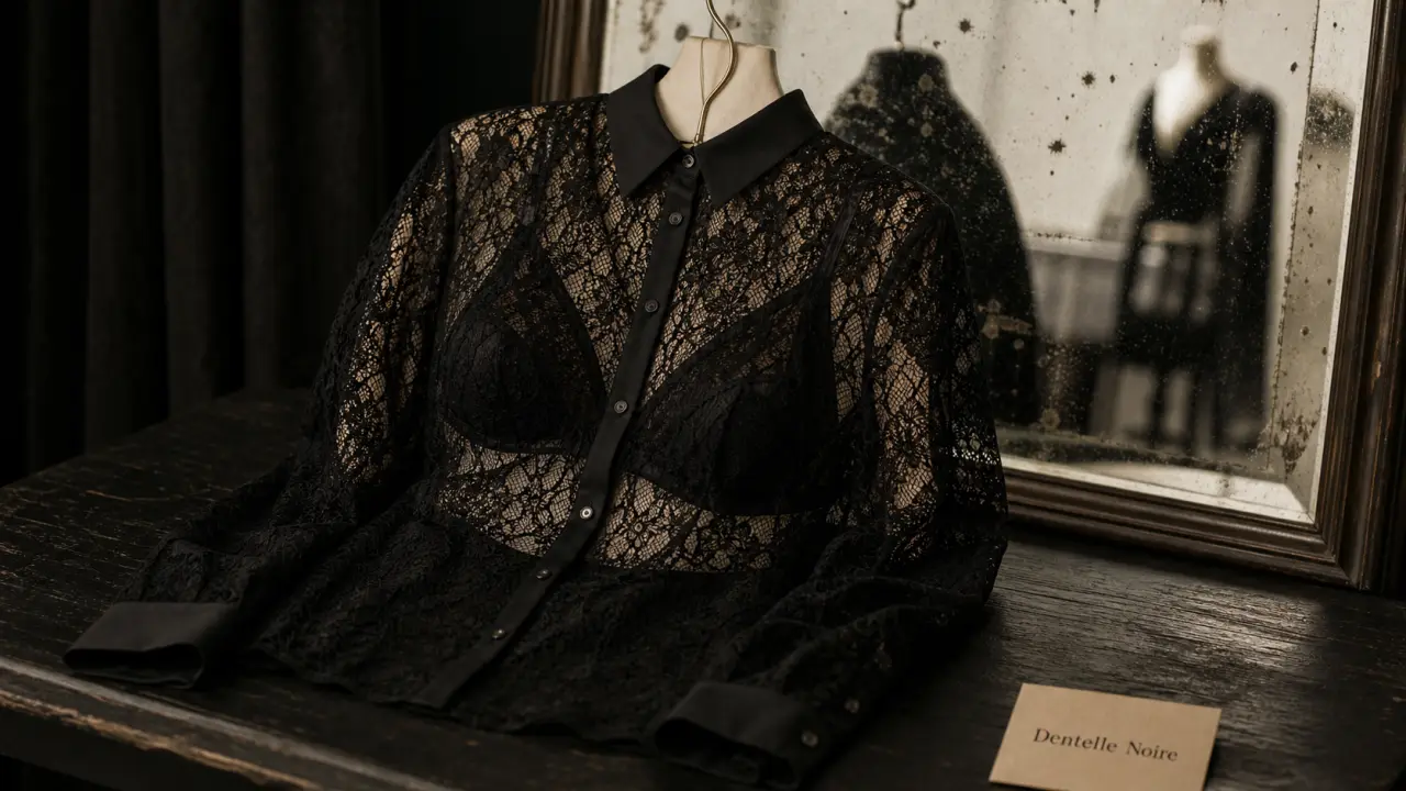 Chemise noir dentelle transparente et doublure