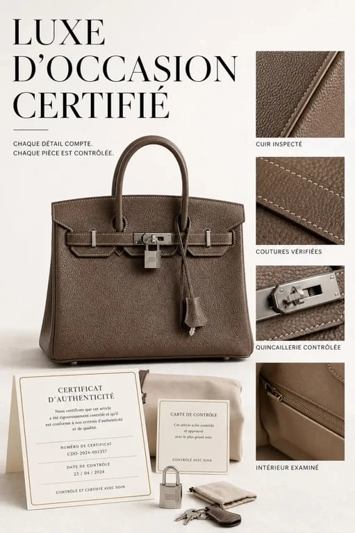Sac de luxe occasion certifié avec certificat d’authenticité et accessoires d’origine