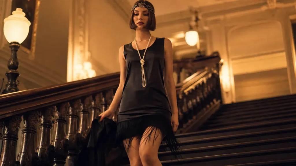 Mode années 20 femme : robes droites, perles et crans pour un look Gatsby portable