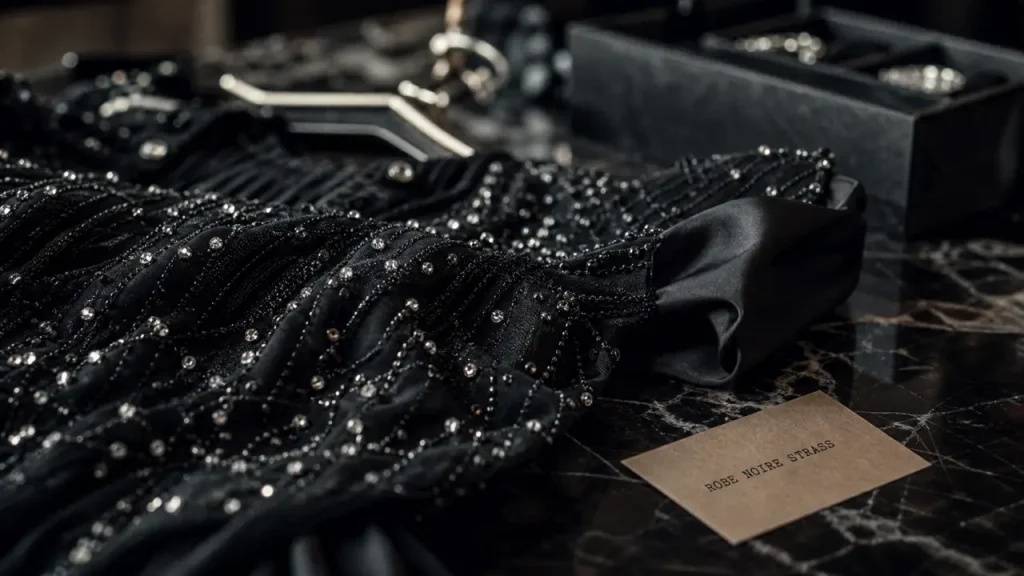 Robe noir strass étincelante pour soirée