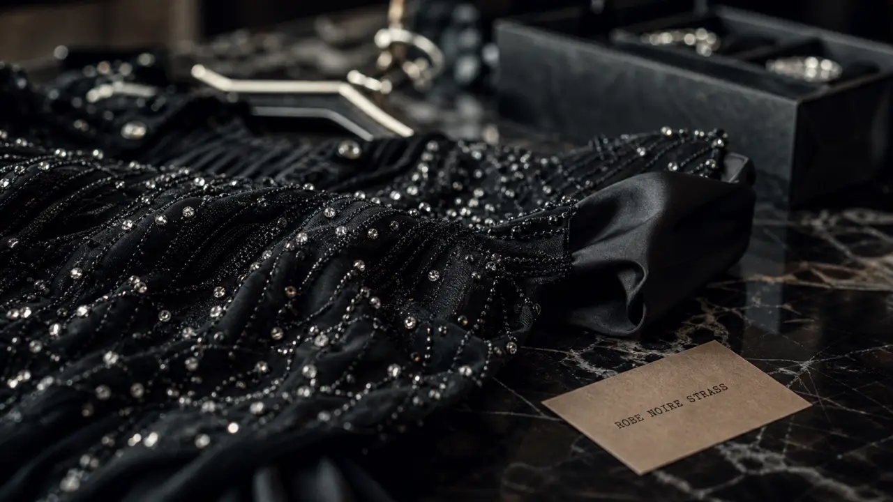 Robe noir strass étincelante pour soirée