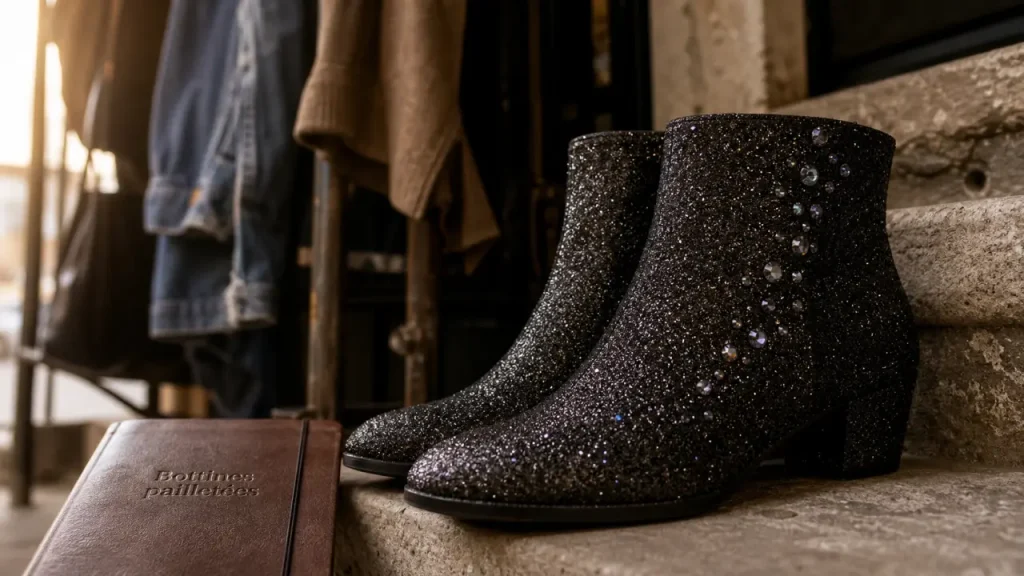 Bottines paillettes : confort, talon et entretien pour les porter du jour au soir