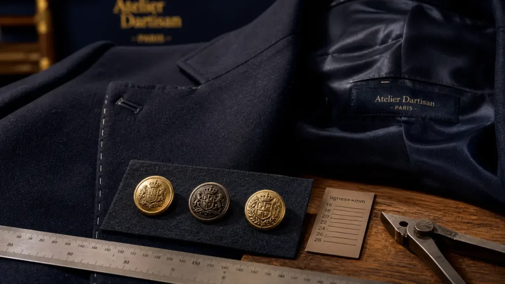 Boutons dorés pour blazer : guide complet pour choisir, mesurer et poser vos accessoires