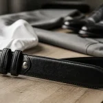 Ceintures noire en cuir, boucle ardillon, guide d’assortiment