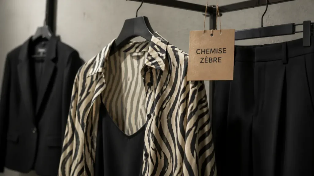 Chemise zèbre : coupe fluide, noir et blanc et entretien à 30 °C pour un look portable