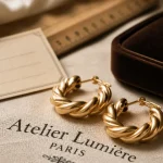 Créoles torsadées dorées : diamètre, épaisseur et poids, gros plan