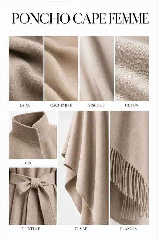 poncho cape femme matières et finitions en gros plan