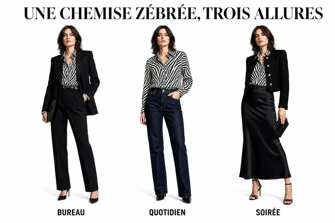 Chemise zebre en trois looks : bureau, quotidien et soirée
