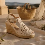 Espadrilles à talon compensé, semelle en corde tressée
