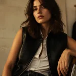 Gilet cuir sans manche femme noir biker, fermeture éclair