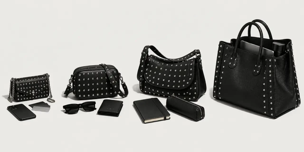 Formats de sac clouté noir comparés selon les objets transportables