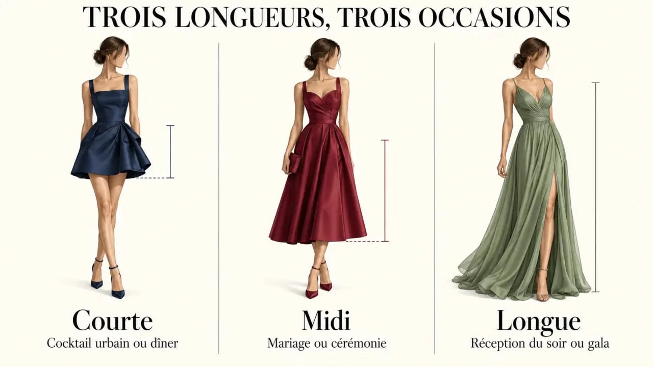 Robe cocktail femme : comparaison des longueurs courte, midi et longue selon l’occasion