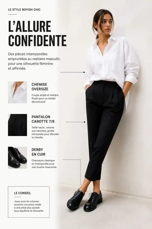 Look boyish chic avec des chaussures derby pour femme