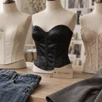 Haut bustier : coton, satin et dentelle sur bureau bois clair