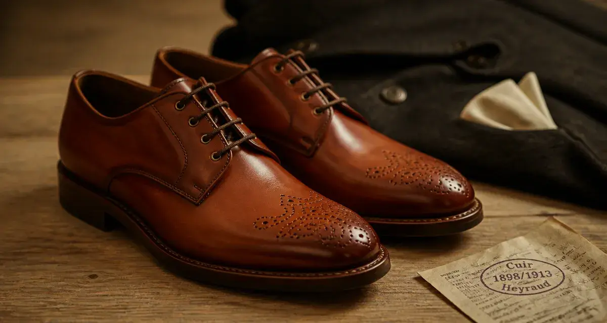 Heyraud chaussures en cuir de ville : montage et détail du bout rapporté