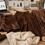 Jupe en velours marron courte, midi ou longue