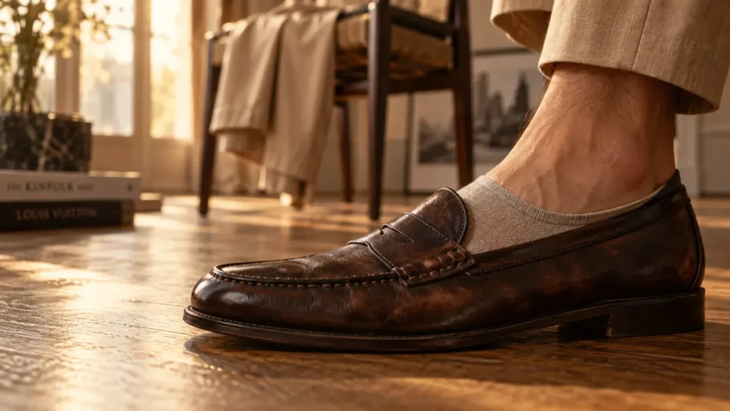 Les bonnes chaussettes avec des mocassins protègent le pied sans alourdir la tenue