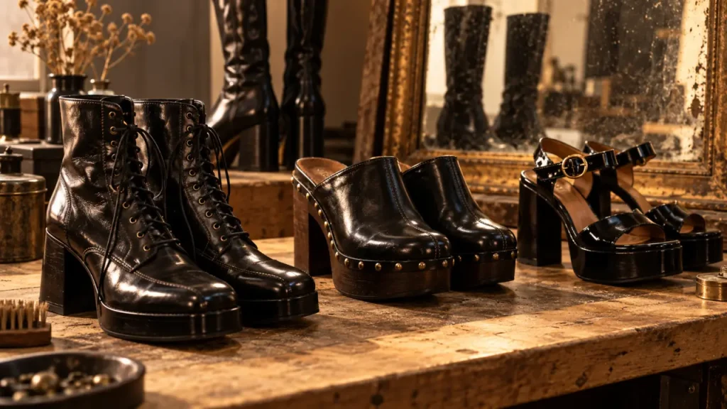 Chaussures femme années 70 : bottes, sabots ou plateformes, choisir sans se déguiser