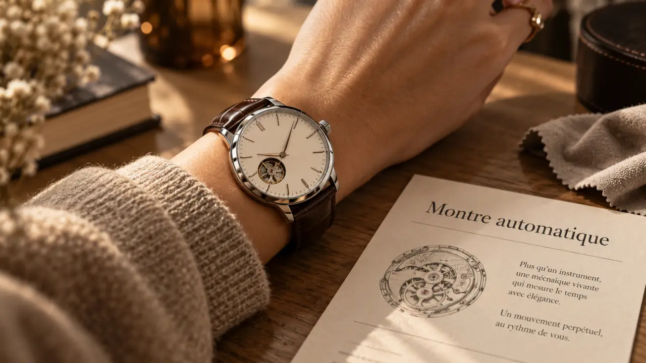 Montres automatique femme : gros plan sur cadran et bracelet