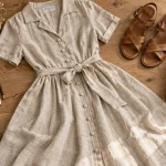 Robe en lin femme beige : texture du lin et coupe évasée